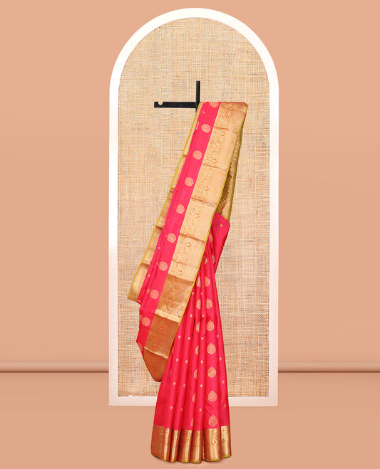 Red Vasundhara Lite Silk Mix Saree, Prettified with Zari Buttas, a Contrast Kodi Visiry Border, Grand Pallu, and a Contrast Blouse
