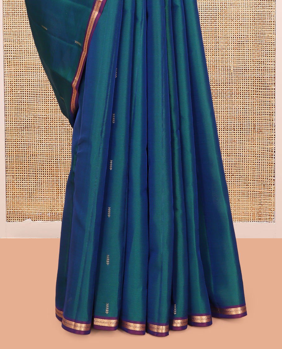 Peacock Blue Vasundhara Lite Silk Mix Saree, Embellished with Zari Design, a Contrast Zari Piping Border, Grand Jaal Pallu, and a Contrast Blouse