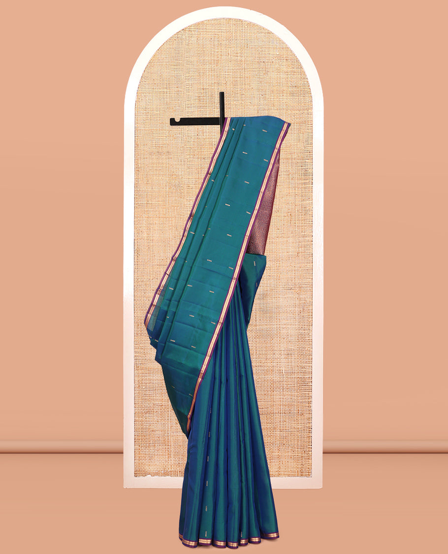 Peacock Blue Vasundhara Lite Silk Mix Saree, Embellished with Zari Design, a Contrast Zari Piping Border, Grand Jaal Pallu, and a Contrast Blouse