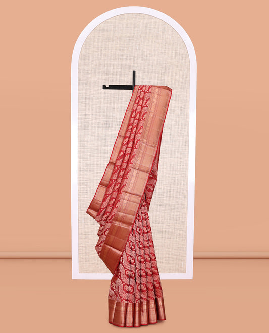 Red Jacquard Zari Border Kanchipuram Wedding Silk Saree