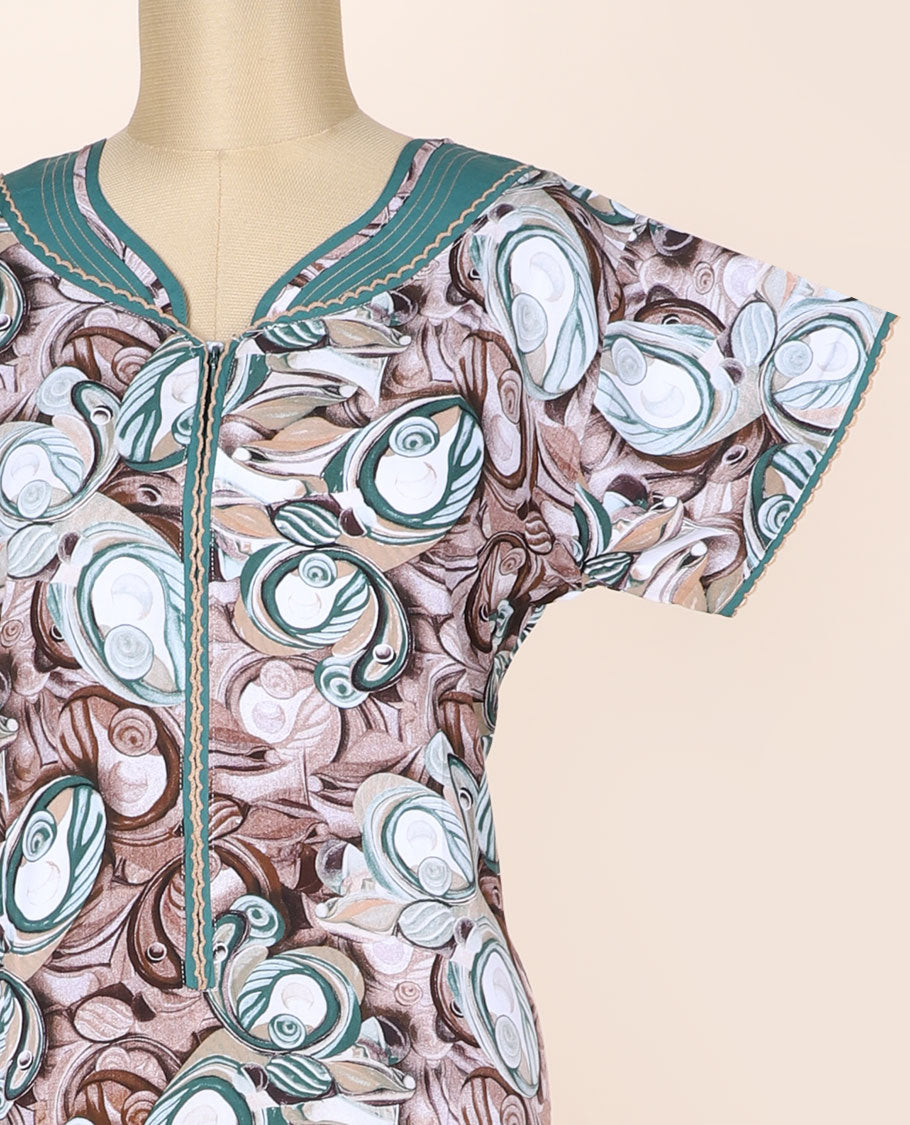 Multi-color abstract-style floral printed cotton half-sleeve nighty