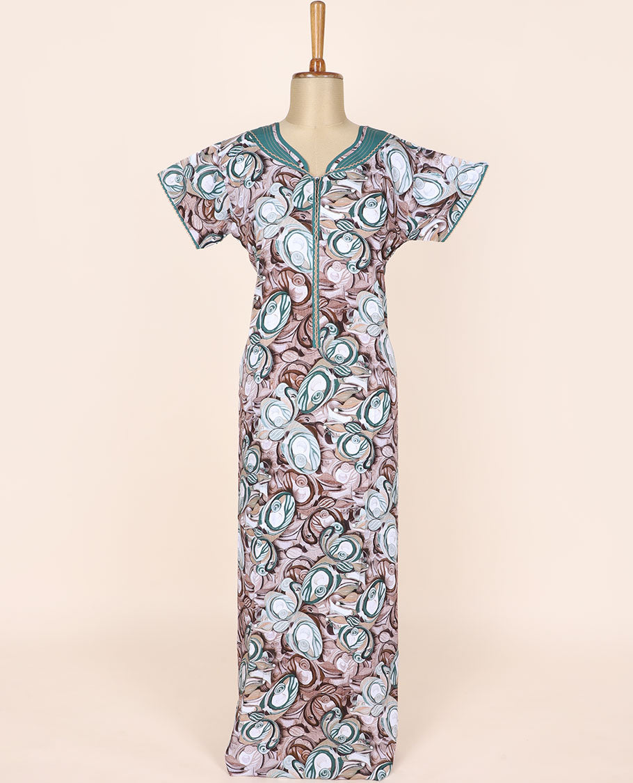 Multi-color abstract-style floral printed cotton half-sleeve nighty
