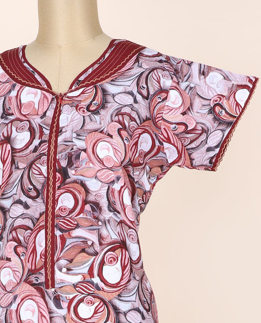 Multi-color abstract-style floral printed cotton half-sleeve nighty