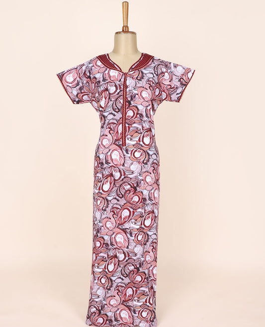 Multi-color abstract-style floral printed cotton half-sleeve nighty