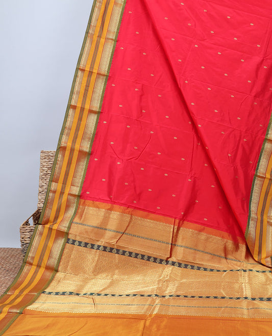 Red Bangalore silksaree with buttas, contrast vidarbha traditional design zari border & pallu of intricate designs