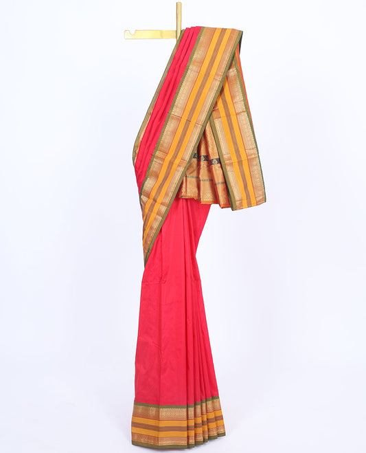 Red Bangalore silksaree with buttas, contrast vidarbha traditional design zari border & pallu of intricate designs