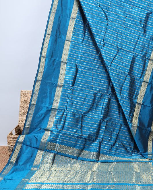 Blue Bangalore silk saree with zari designs, traditional design zari border & pallu of intricate designs