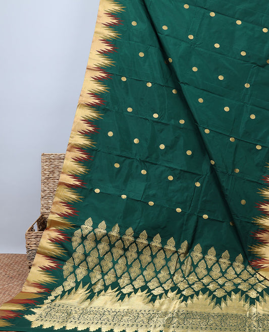 Green Bangalore silk saree with polka dot buttas, vidarbha zari border & pallu of intricate designs
