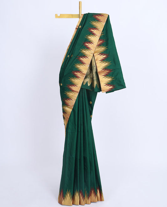 Green Bangalore silk saree with polka dot buttas, vidarbha zari border & pallu of intricate designs