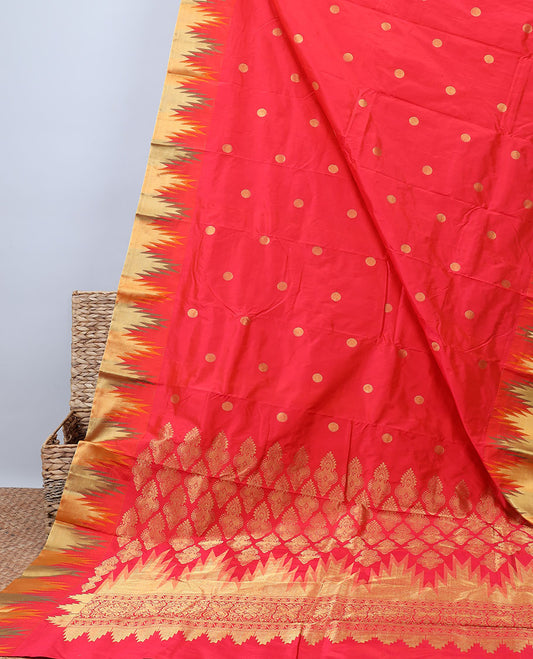 Red Bangalore silk saree with polka dot buttas, vidarbha zari border & pallu of intricate designs
