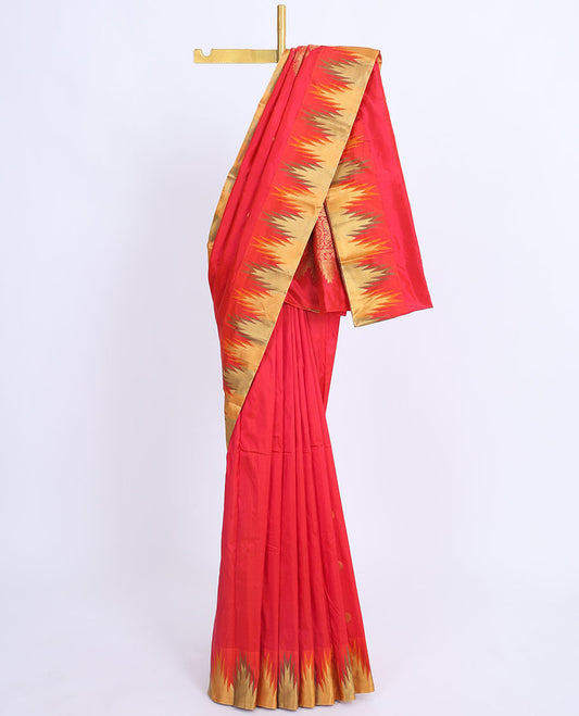 Red Bangalore silk saree with polka dot buttas, vidarbha zari border & pallu of intricate designs