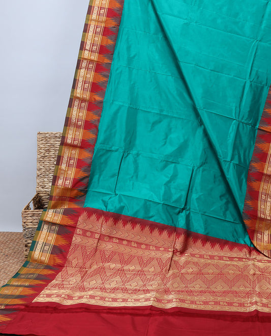 Green plain design Bangalore silksaree,contrast vidarbha zari border of traditional designs & intricately designed pallu
