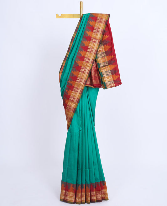 Green plain design Bangalore silksaree,contrast vidarbha zari border of traditional designs & intricately designed pallu