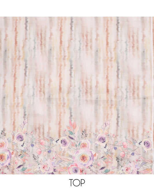 Sandal material chudidhar set, abstract floral print Russian silk top, solid bottom & abstract floral printed dupatta