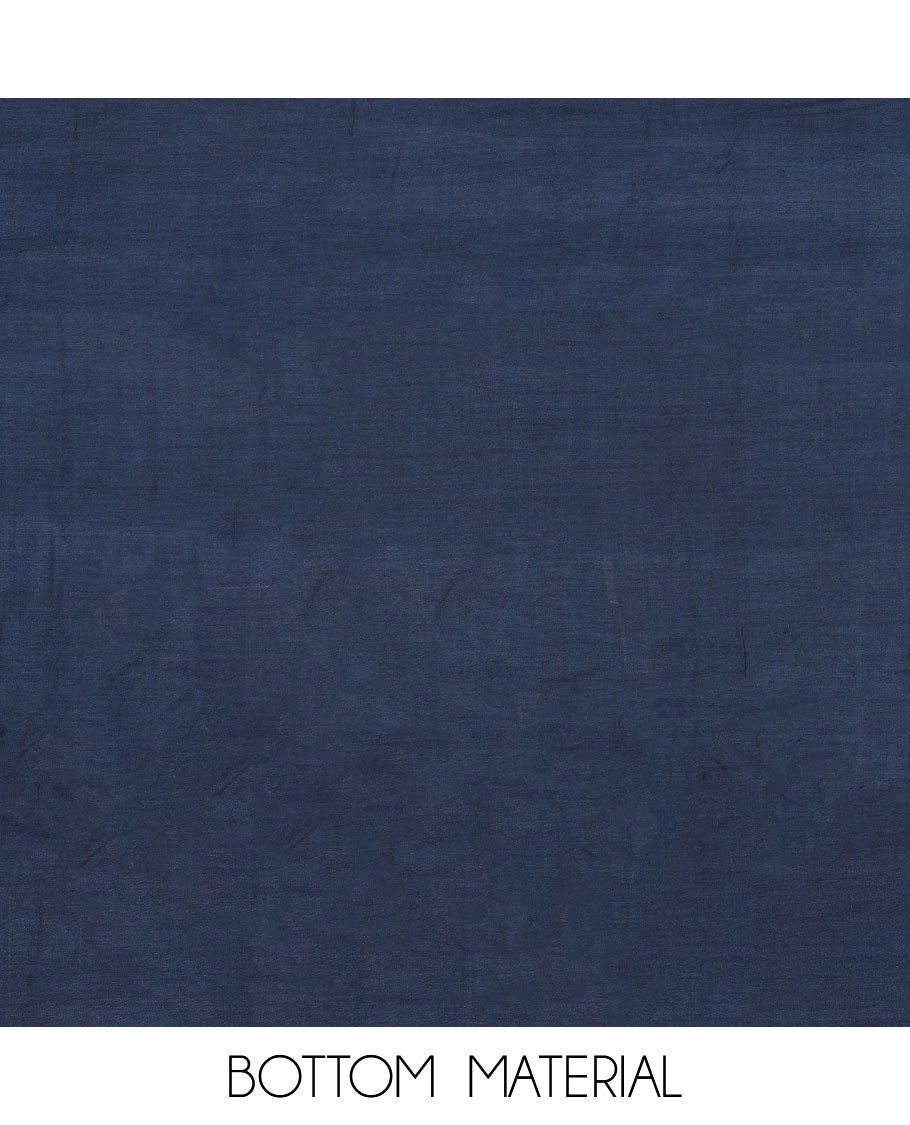 Blue material chudidhar set, abstract printed linen top, solid santoon bottom & abstract printed linen dupatta