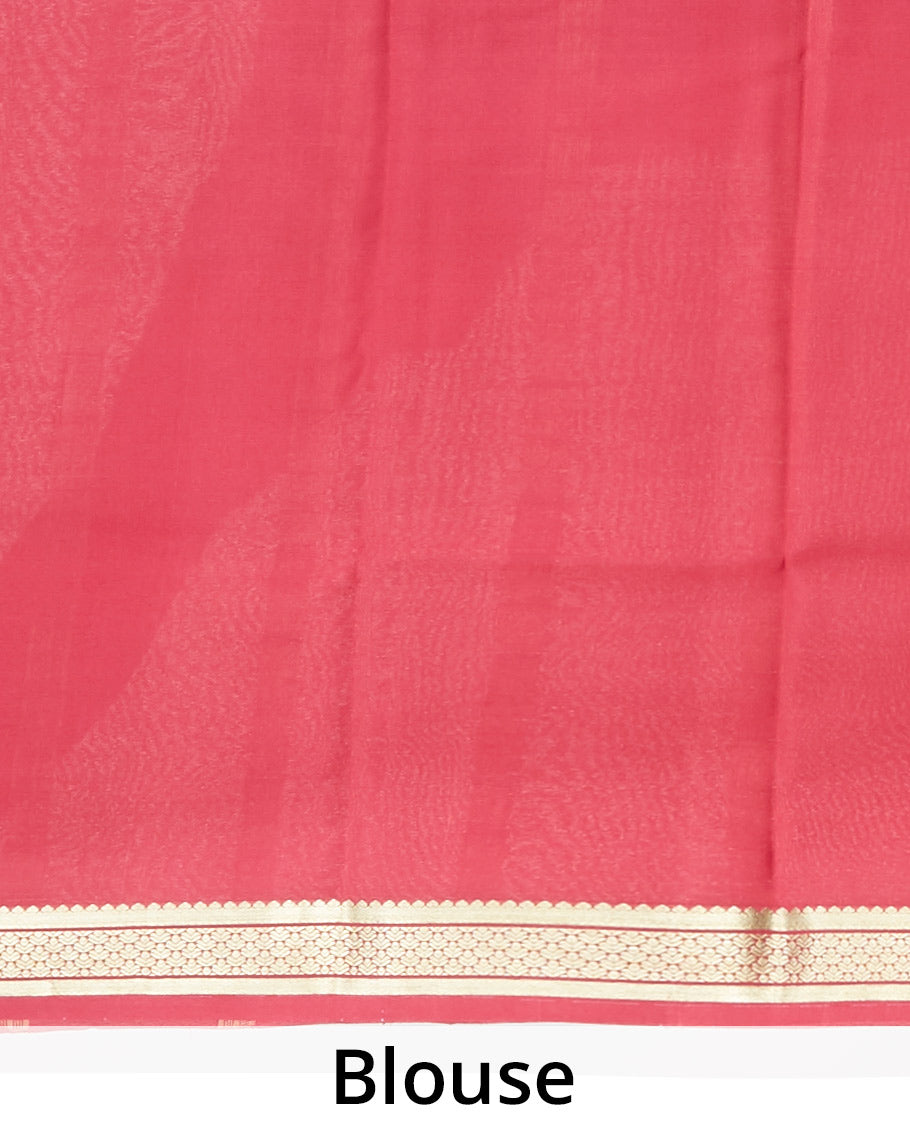 Cream floral vine printed mysore silksaree, contrast traditional zari border & pallu of zari stripes