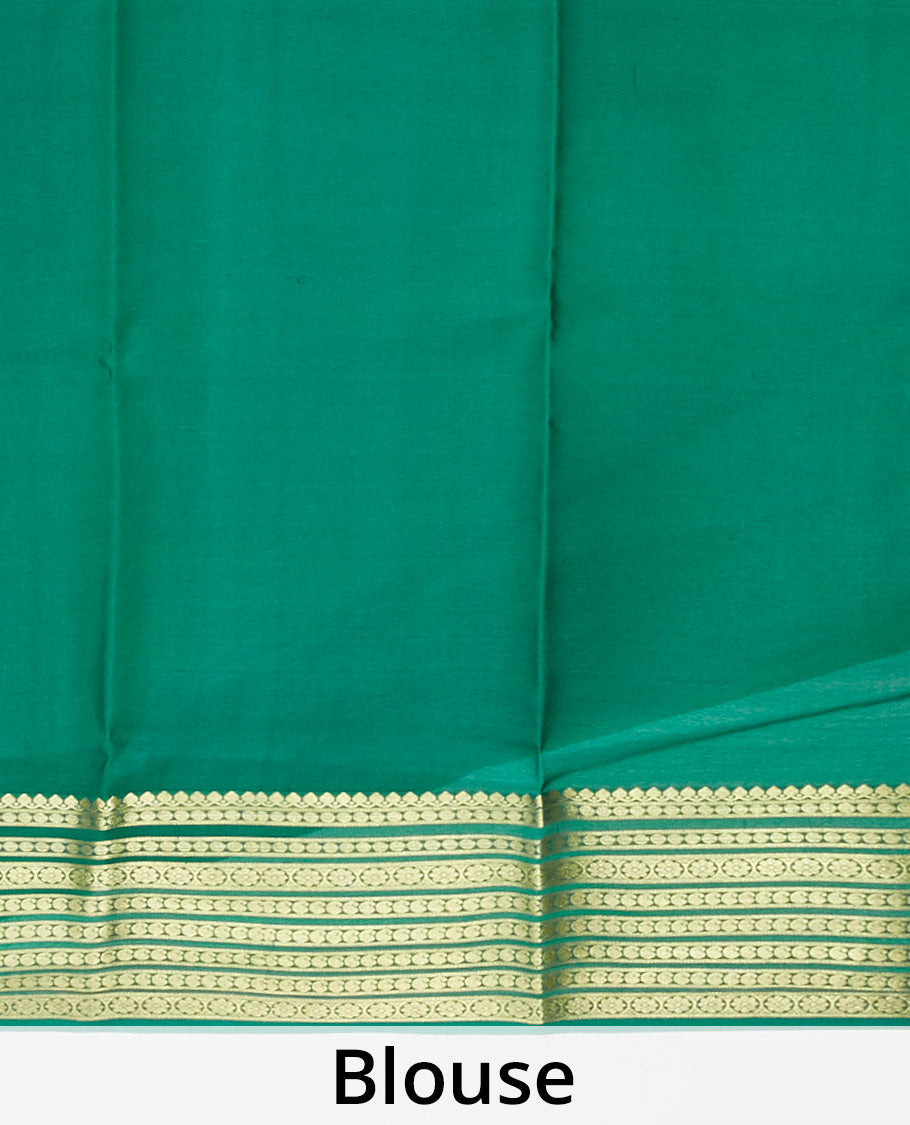 Orange floral motifs printed mysore silksaree,contrast border steeped with traditional zari designs & zari striped pallu