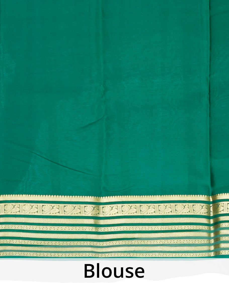Multi-color floral vine printed mysore silksaree, contrast traditional zari designs steeped border & zari striped pallu