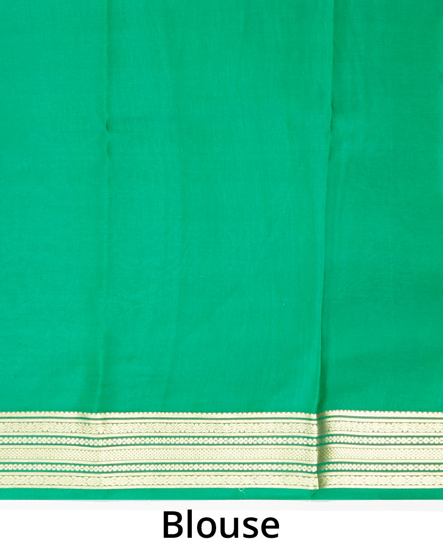 Multi-color unique floral motifs printed mysore silksaree,contrast traditional border & zari striped pallu