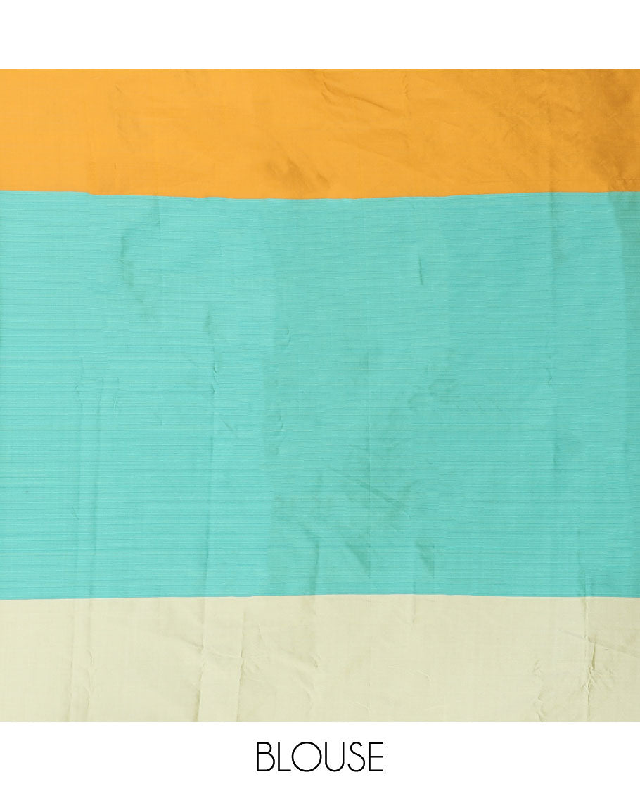 Borderless multi-color arani gift saree with checks & stripes, self-pallu of stripes