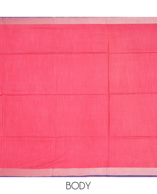 Pack of 2 combo cotton sarees, pink & light blue plain saree with self-border & pallu of stripes