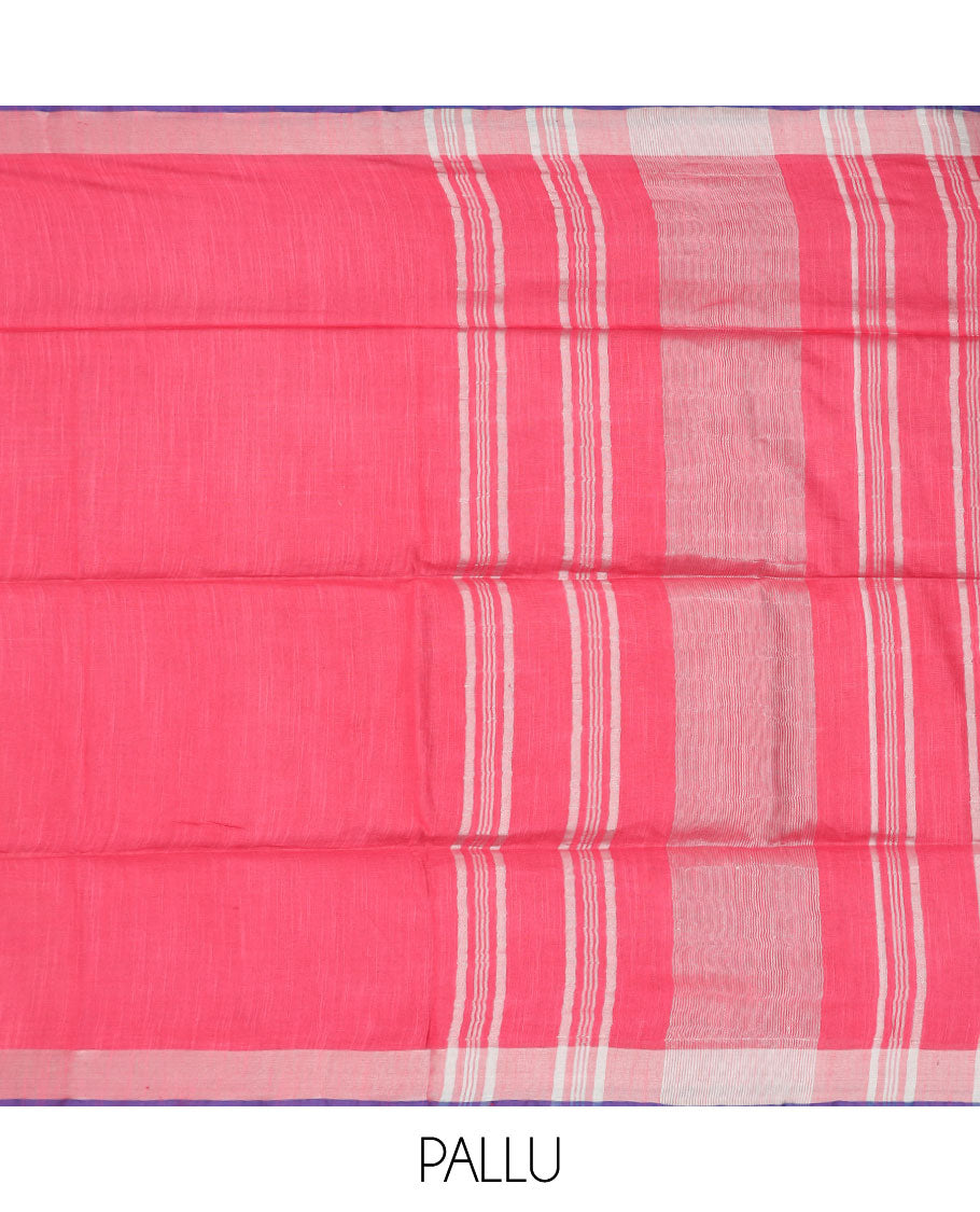 Pack of 2 combo cotton sarees, pink & light blue plain saree with self-border & pallu of stripes