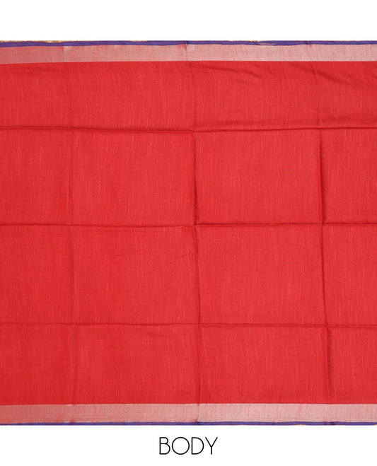 Pack of 2 combo cotton sarees, red & blue plain saree with self-border & pallu of stripes