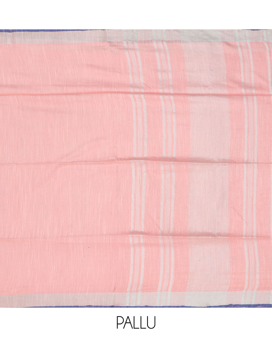 Pack of 2 combo cotton sarees, baby pink & light blue plain saree with self-border & pallu of stripes
