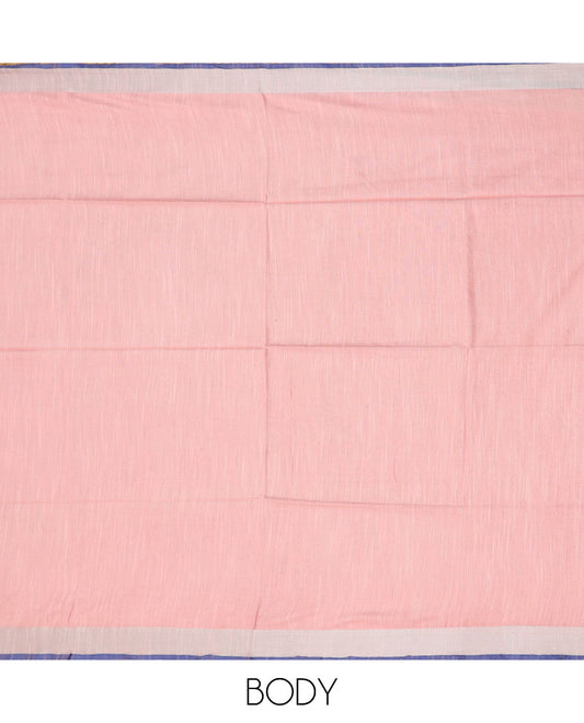 Pack of 2 combo cotton sarees, baby pink & dark blue plain saree with self-border & pallu of stripes