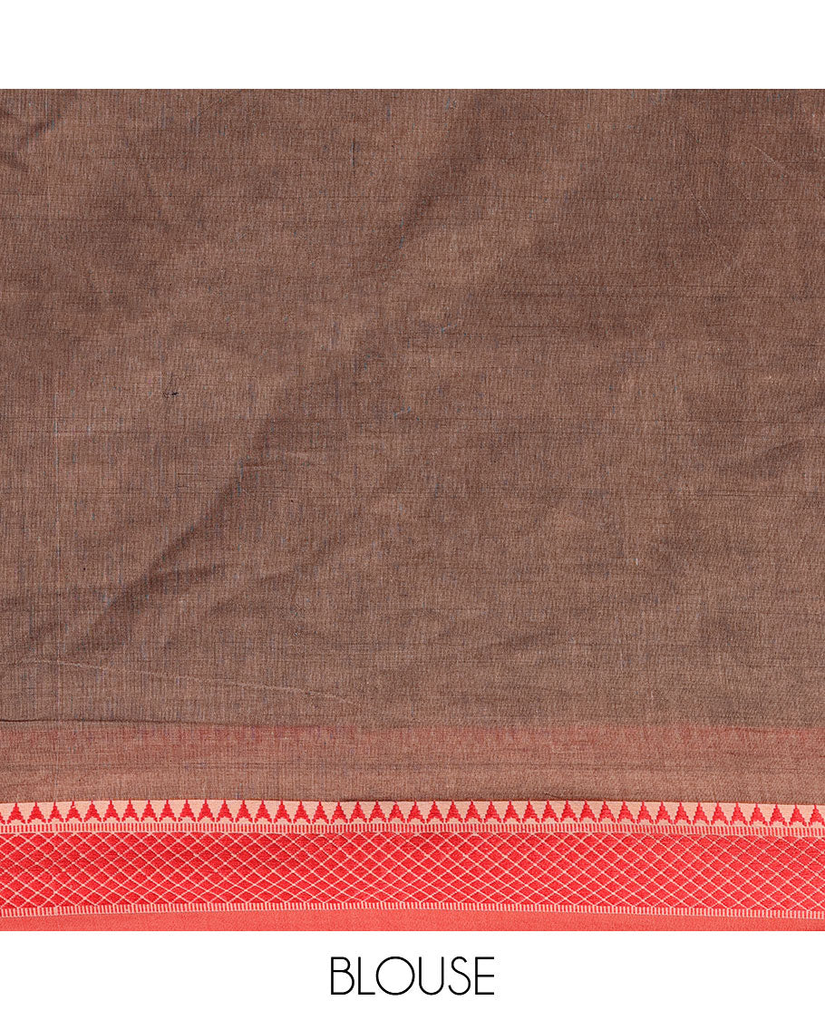 Black plain design cotton saree, contrast traditional design border & pallu of stripes