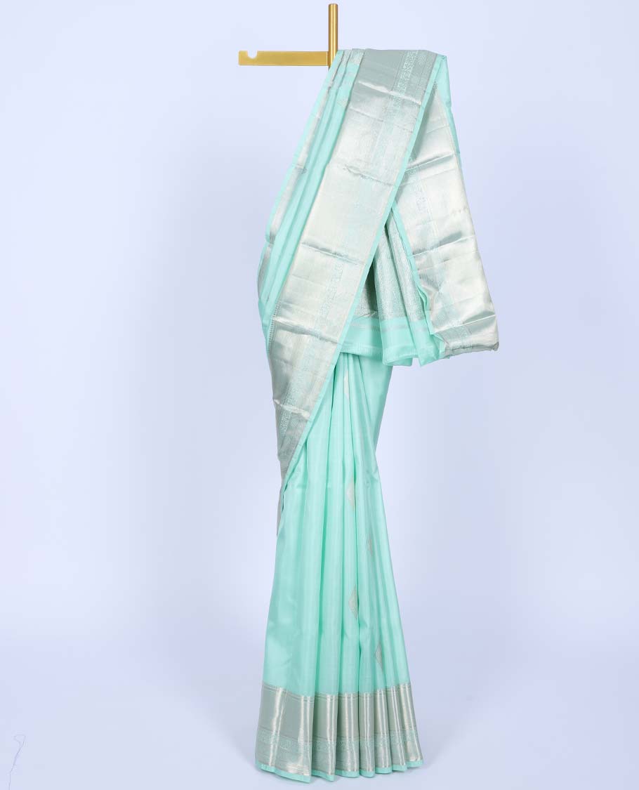 Blue kancheepuram koorai silk saree with zari buttas,zari border of manga,kathir,diamond & kodi visiry & intricate pallu