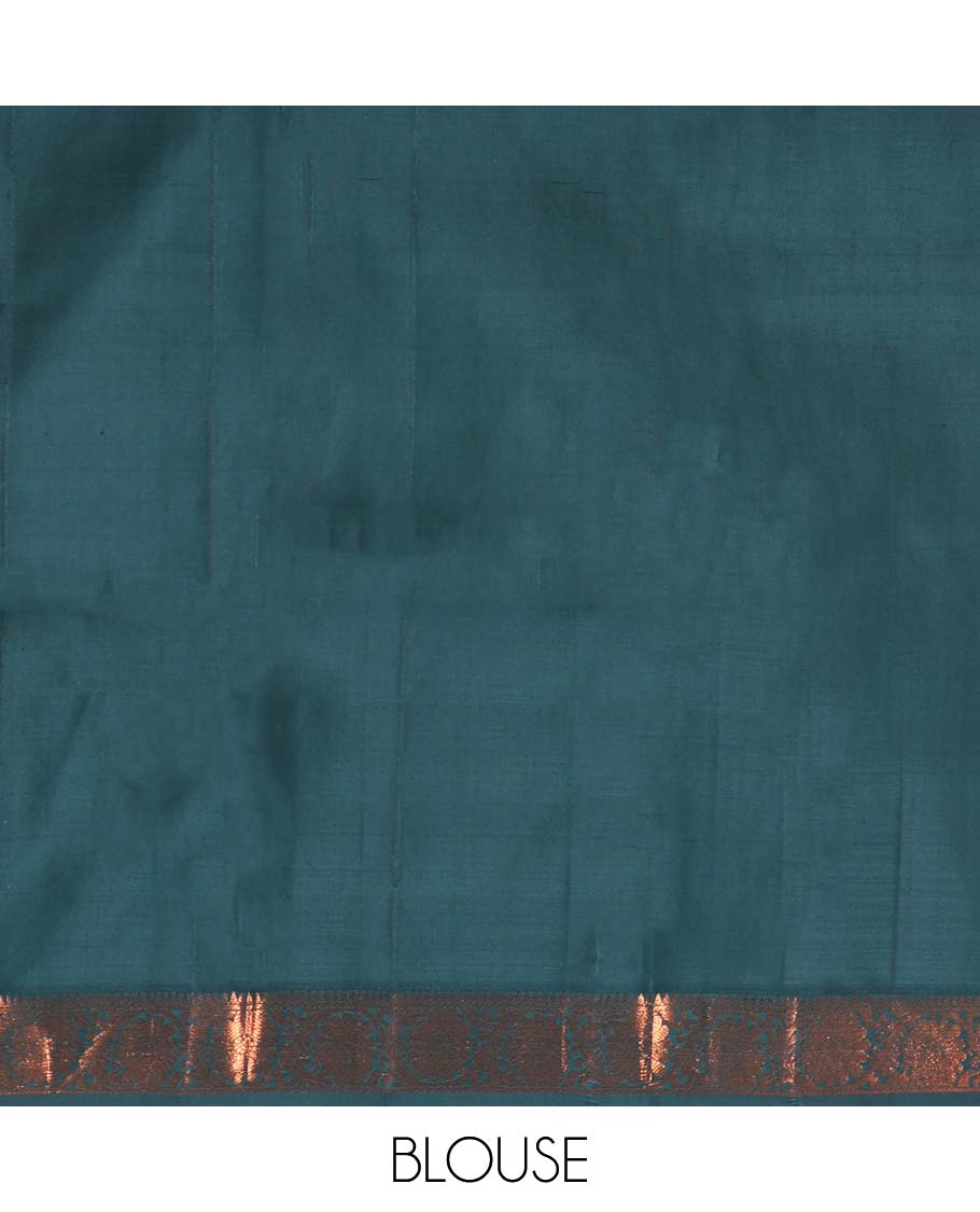 Green buttas kancheepuram koorai silksaree, traditional zari border of thilakam & kodi visiry & pallu of ogee & peacock