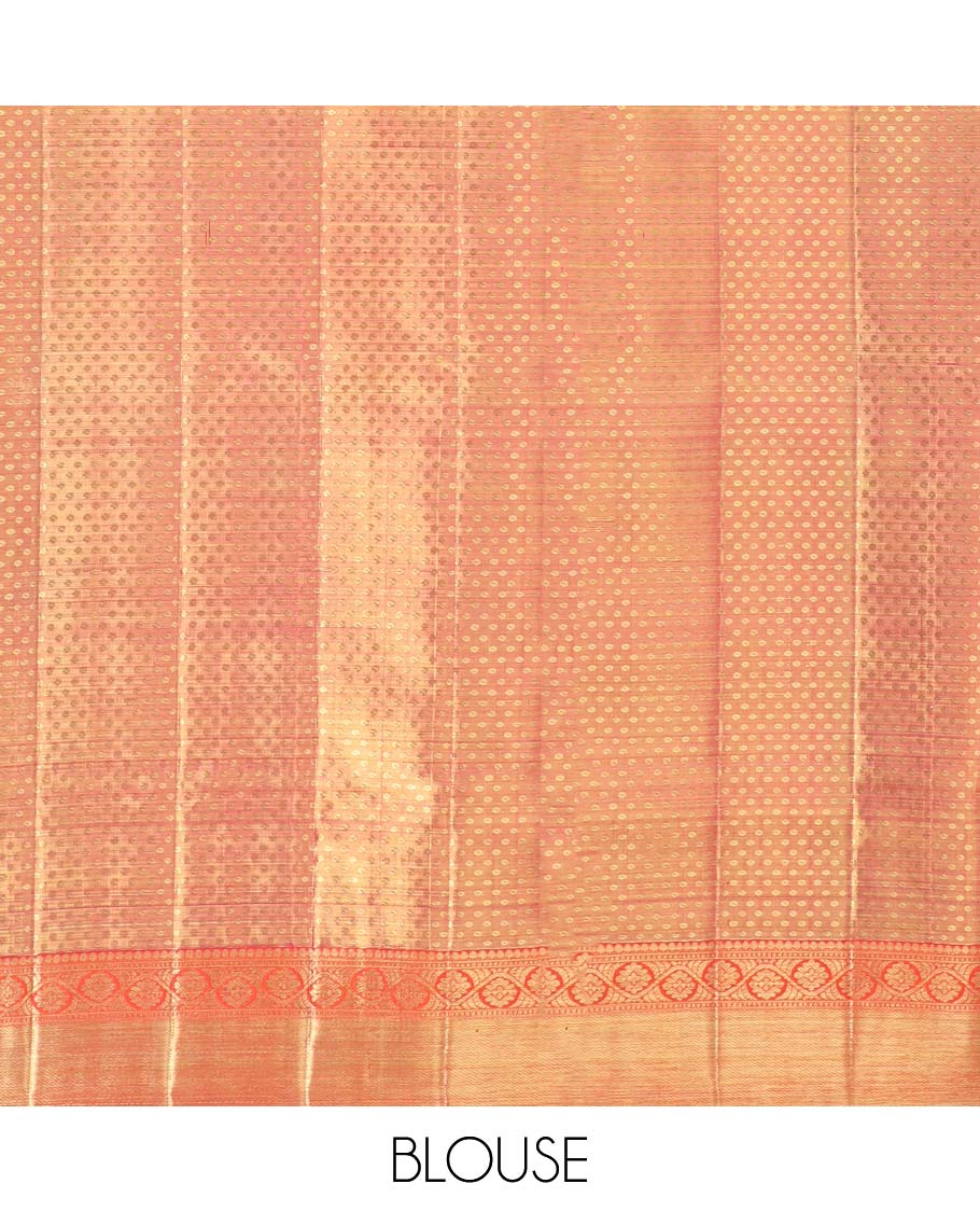 Gold meenakari floral jacquard silk saree, contrast zari border of laddu kamalam,muthu & kodi visiry & intricate pallu