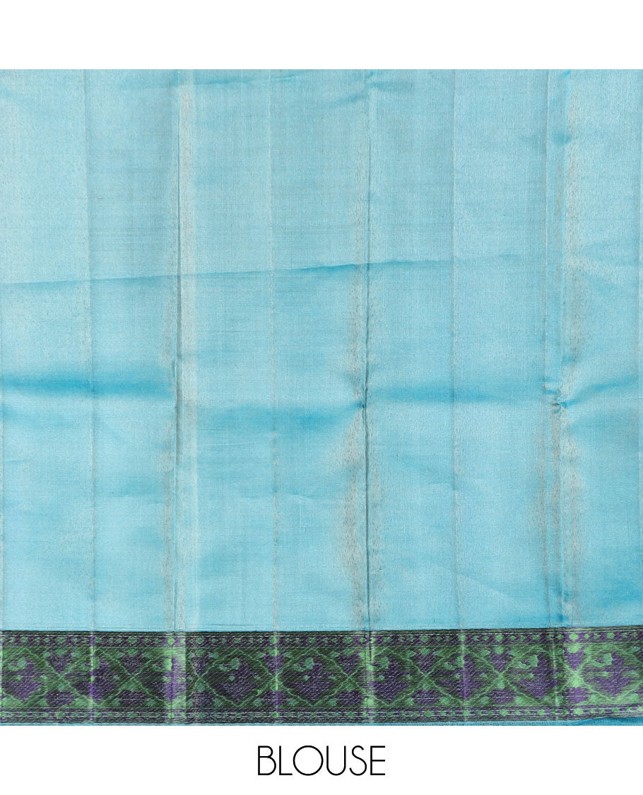 Green kancheepuram silk saree with buttas, contrast border & pallu of floral designs