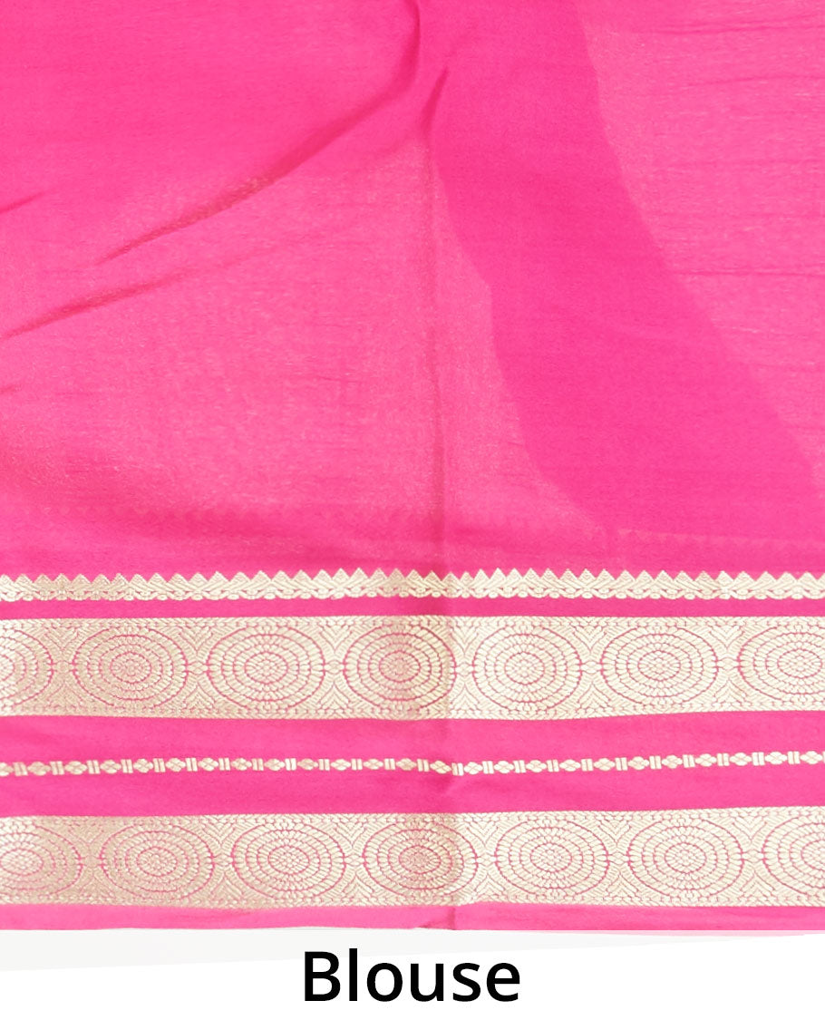 Pink plain design mysore silk saree, traditional zari border of chakram designs & pallu of zari stripes