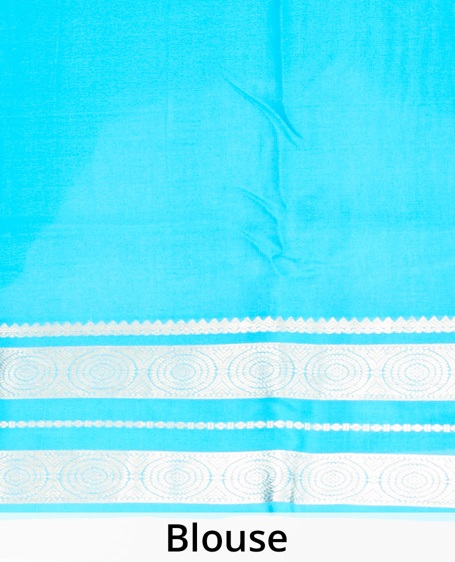 Blue plain design mysore silk saree, traditional zari border of chakram & pallu of zari stripes