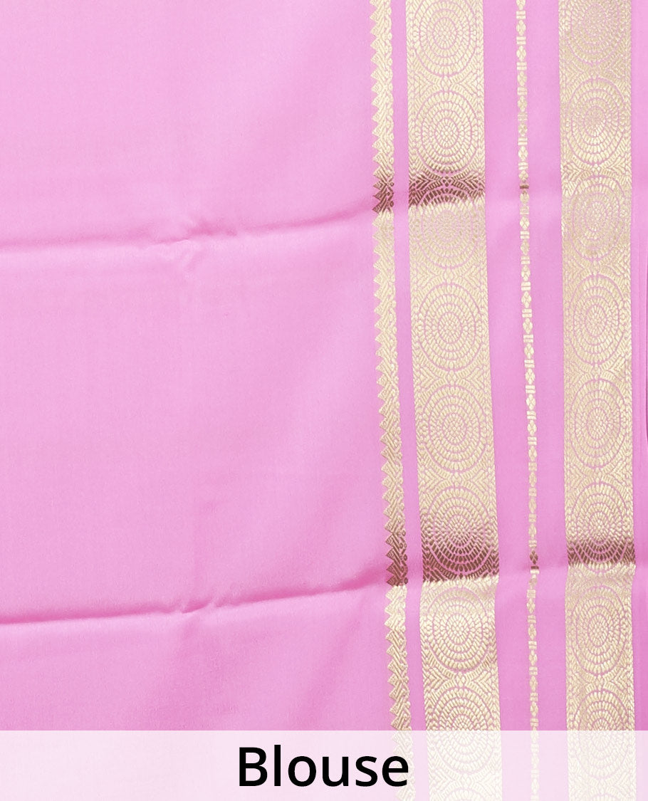 Rosemilk pink plain design mysore silksaree, traditional zari border of chakram designs & pallu of zari stripes