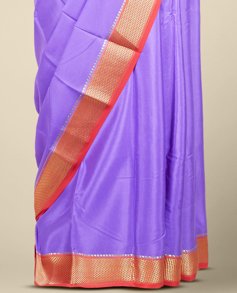 Lavender plain design mysore silk saree, contrast traditional zari design border & pallu of stripes
