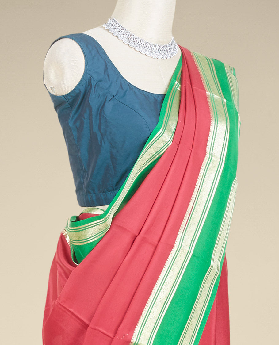 Maroon plain design mysore silk saree, contrast traditional zari border & pallu of zari stripes