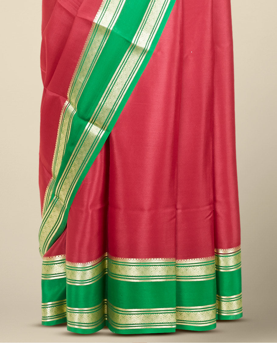 Maroon plain design mysore silk saree, contrast traditional zari border & pallu of zari stripes