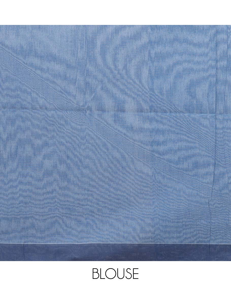 Blue & cream striped jute cotton saree, self-border & pallu of stripes 