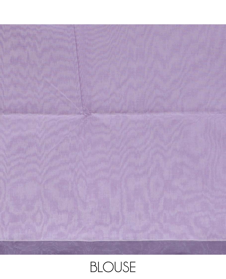 Lavender & grey striped jute cotton saree, self-border & pallu of stripes 