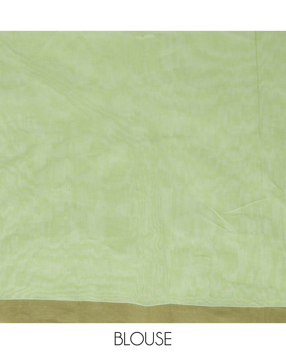 Green & white striped jute cotton saree, self-border & pallu of stripes 