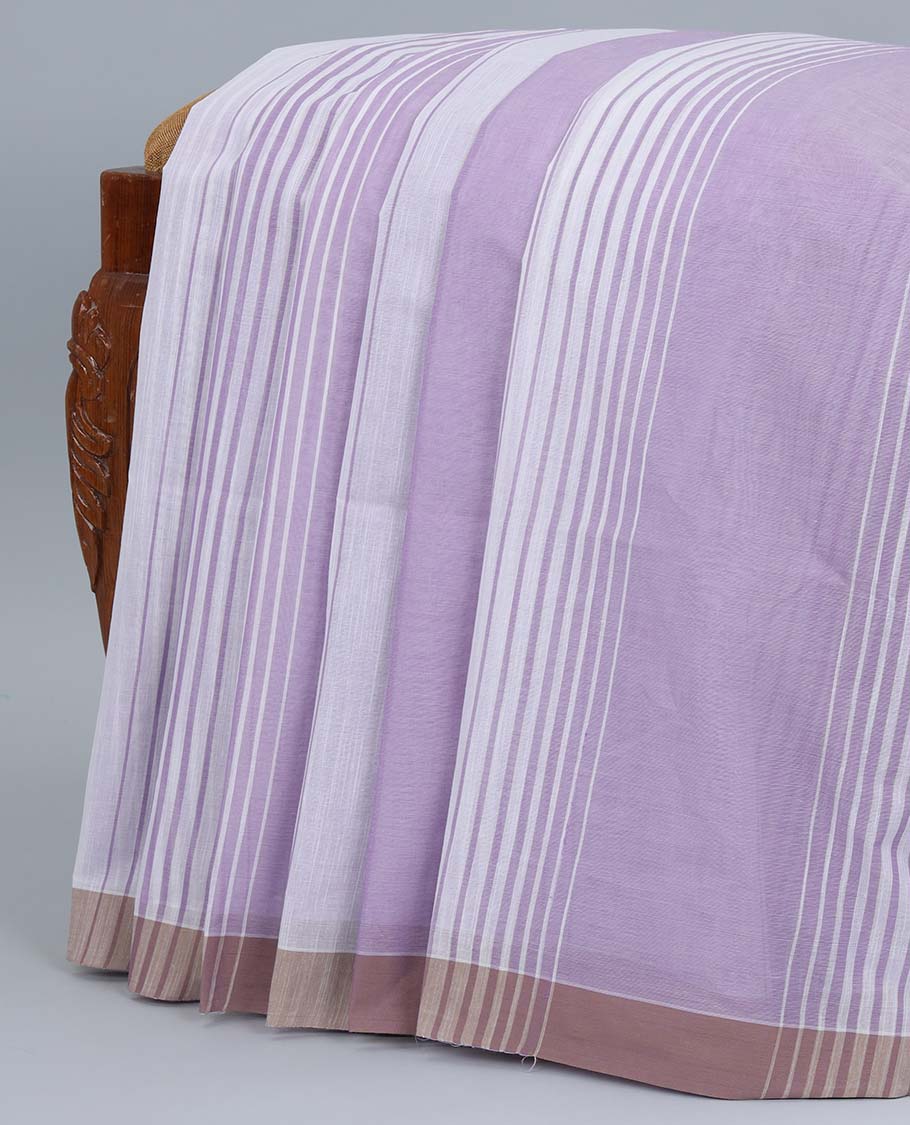 Lavender & white striped jute cotton saree, self-border & pallu of stripes 