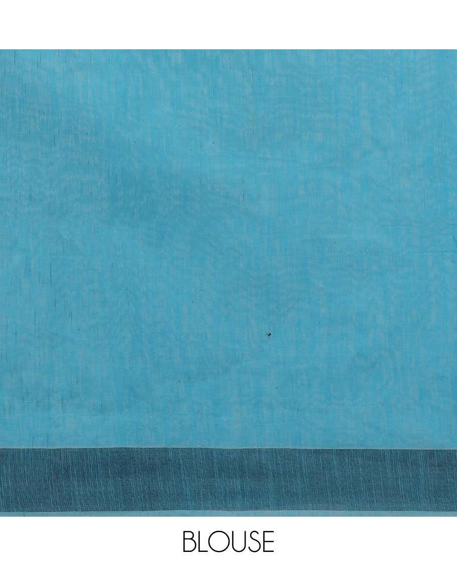 Blue & white striped jute cotton saree, self-border & pallu of stripes 