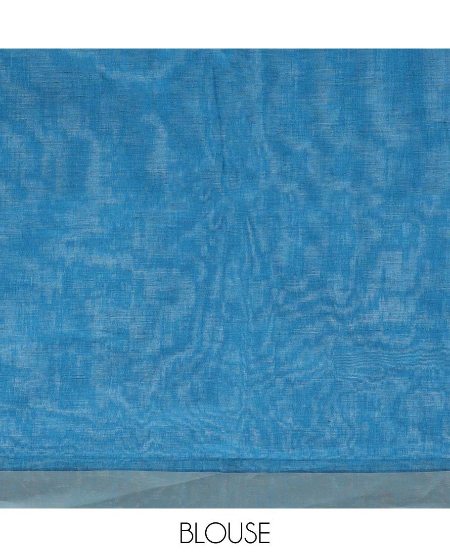 Blue & black striped jute cotton saree, contrast border & pallu of stripes