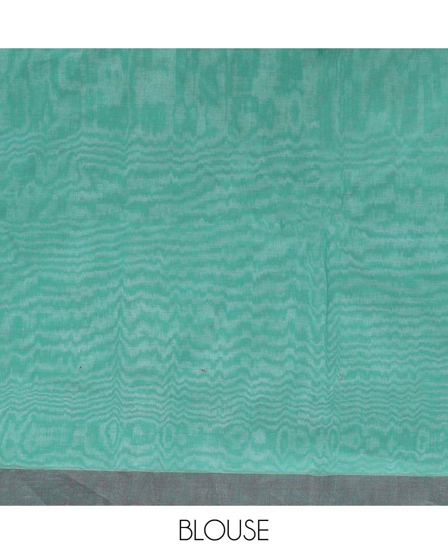 Turquoise & off-white striped jute cotton saree, self-border & pallu of stripes 