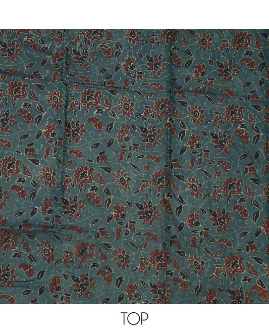 Green material chudidhar set, floral vine printed cotton top, contrast plain bottom & dupatta of batik & floral print