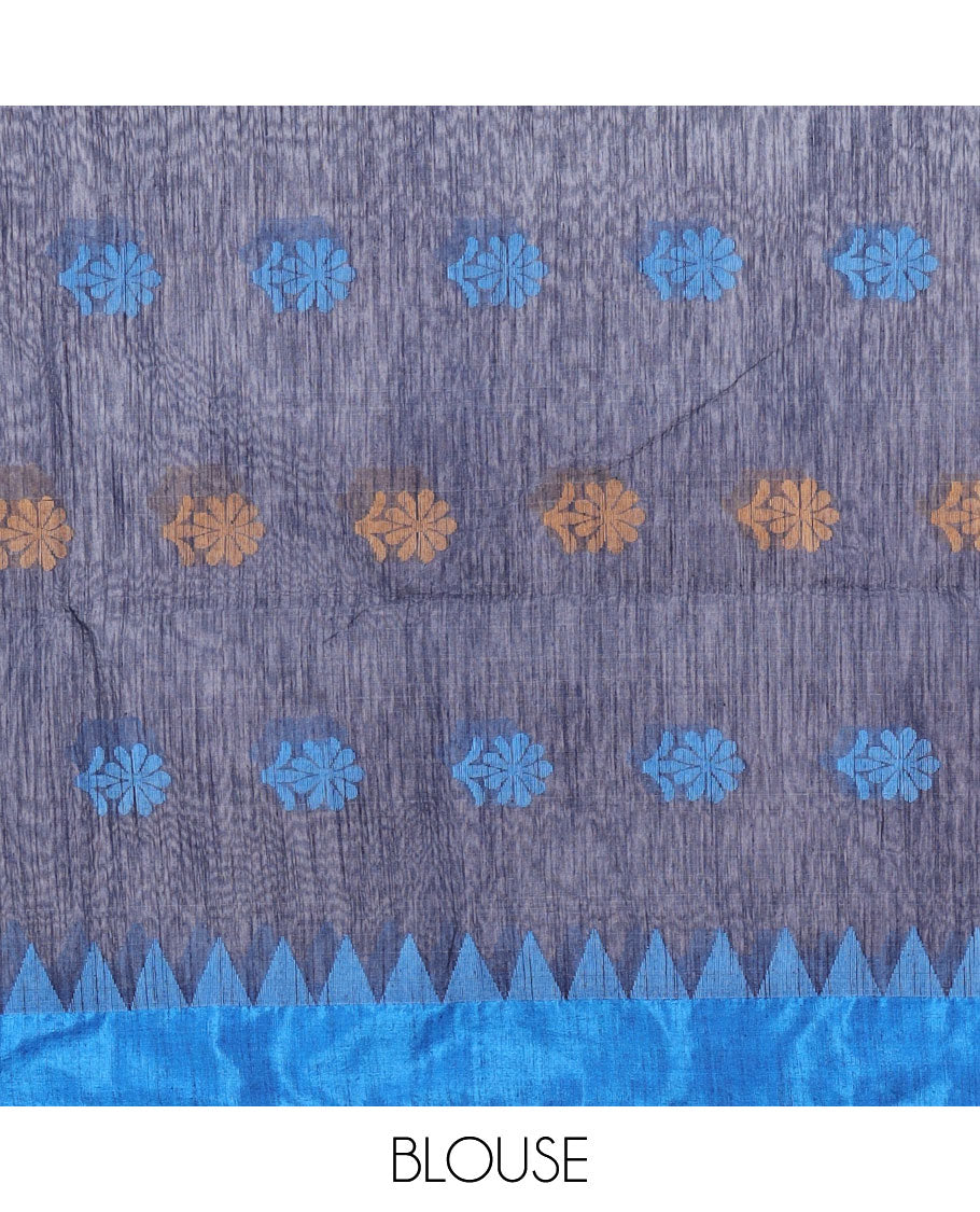 Pink Kadhi cotton saree with buttas, contrast vidarbha border & pallu of tree designs