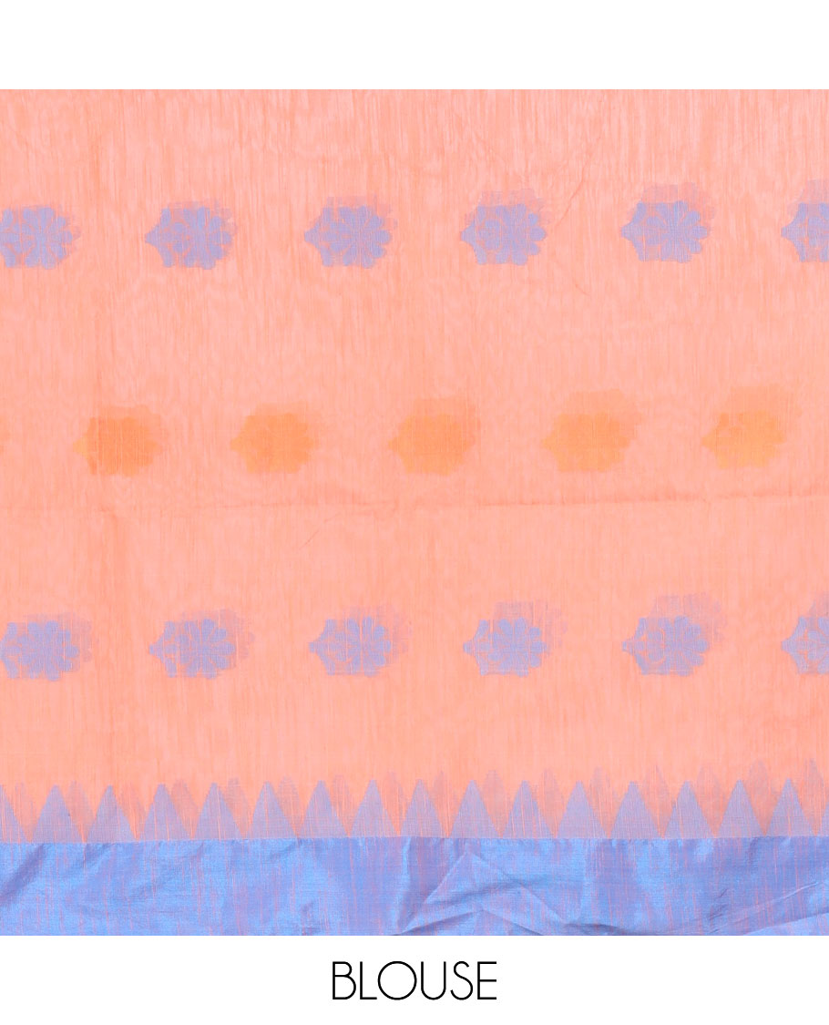Blue kadhi cotton saree with buttas, contrast vidarbha border & pallu of tree designs